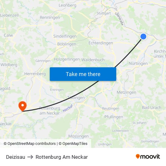 Deizisau to Rottenburg Am Neckar map