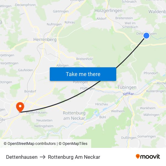 Dettenhausen to Rottenburg Am Neckar map