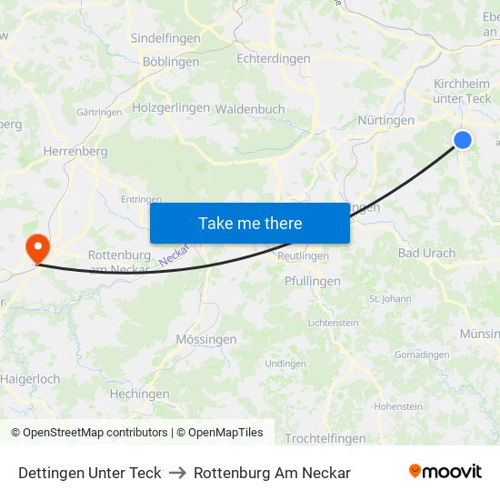 Dettingen Unter Teck to Rottenburg Am Neckar map