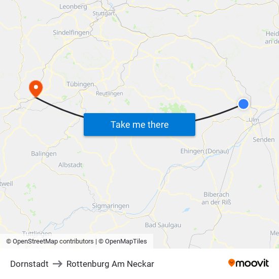 Dornstadt to Rottenburg Am Neckar map