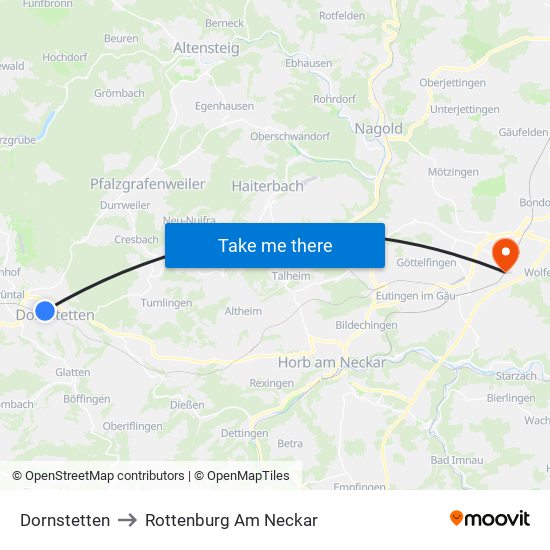 Dornstetten to Rottenburg Am Neckar map