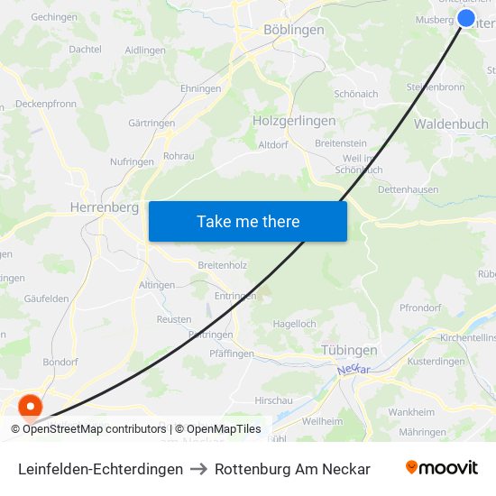 Leinfelden-Echterdingen to Rottenburg Am Neckar map