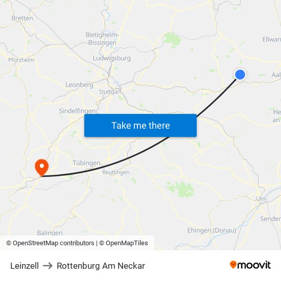 Leinzell to Rottenburg Am Neckar map