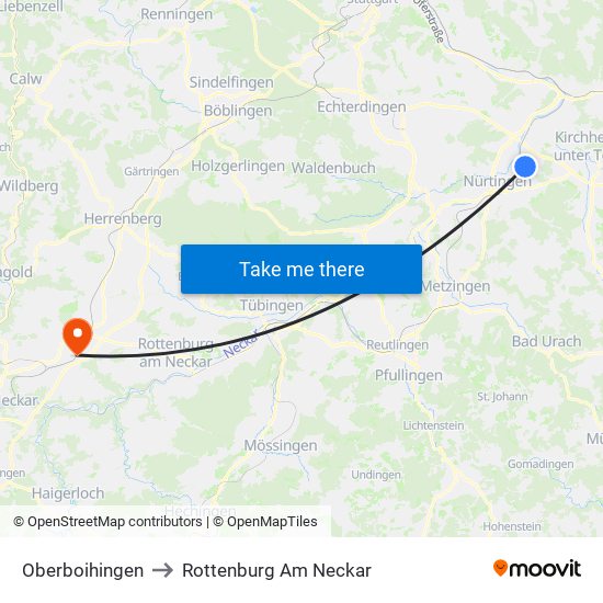 Oberboihingen to Rottenburg Am Neckar map