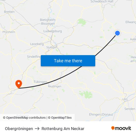 Obergröningen to Rottenburg Am Neckar map