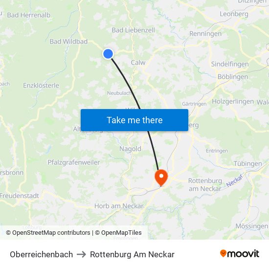 Oberreichenbach to Rottenburg Am Neckar map