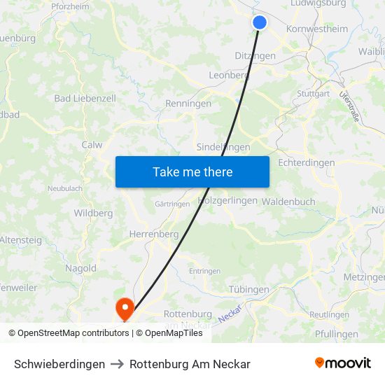 Schwieberdingen to Rottenburg Am Neckar map