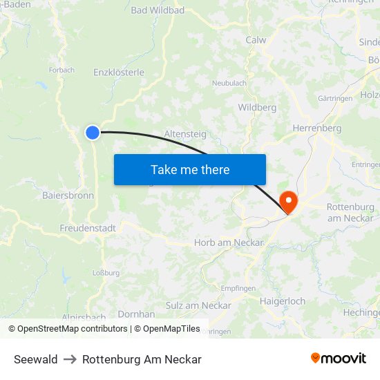 Seewald to Rottenburg Am Neckar map