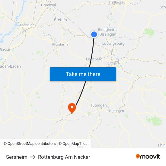 Sersheim to Rottenburg Am Neckar map