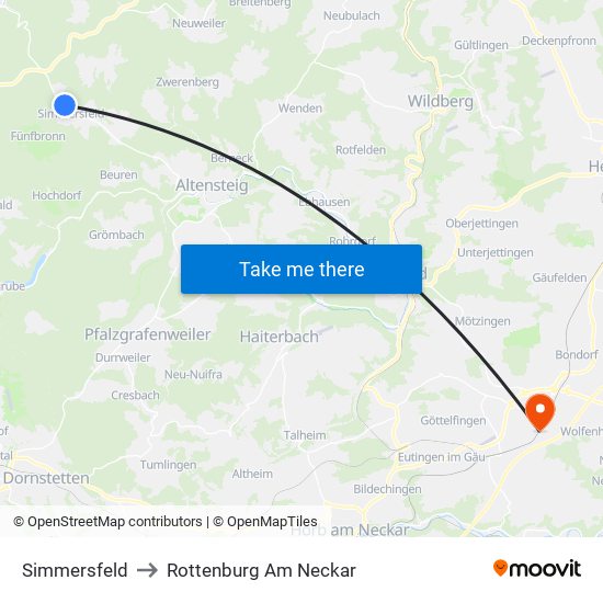 Simmersfeld to Rottenburg Am Neckar map