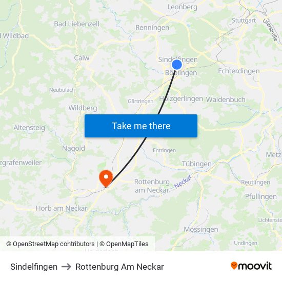 Sindelfingen to Rottenburg Am Neckar map