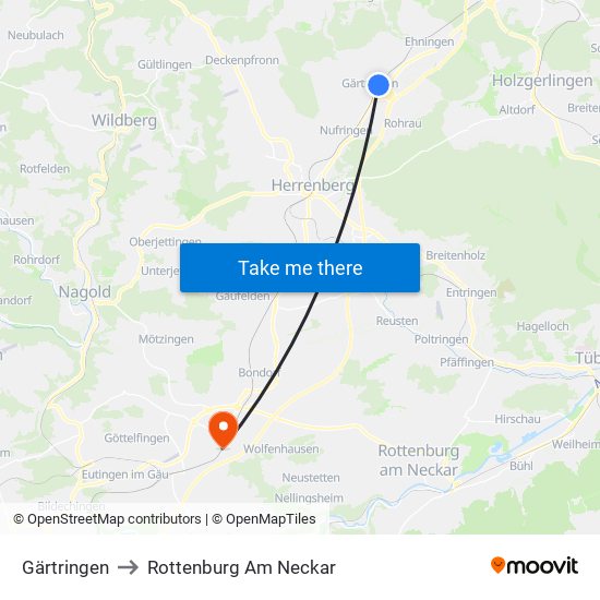 Gärtringen to Rottenburg Am Neckar map