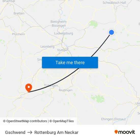 Gschwend to Rottenburg Am Neckar map