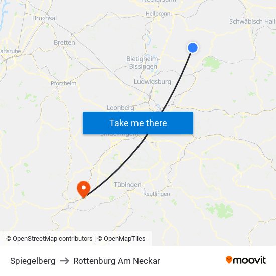 Spiegelberg to Rottenburg Am Neckar map