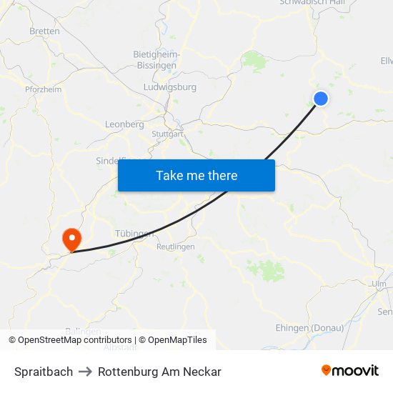 Spraitbach to Rottenburg Am Neckar map