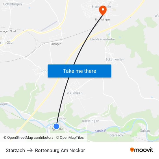 Starzach to Rottenburg Am Neckar map