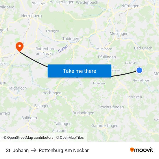 St. Johann to Rottenburg Am Neckar map