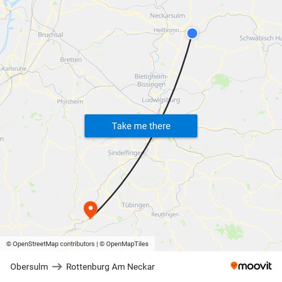 Obersulm to Rottenburg Am Neckar map