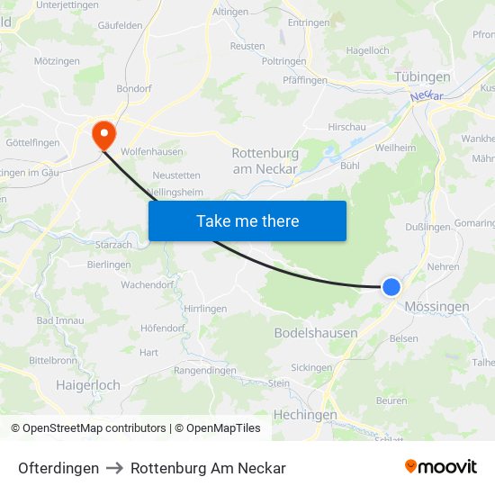 Ofterdingen to Rottenburg Am Neckar map