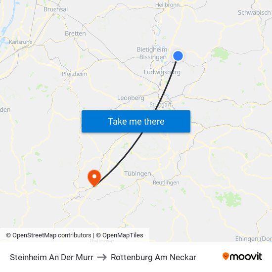 Steinheim An Der Murr to Rottenburg Am Neckar map