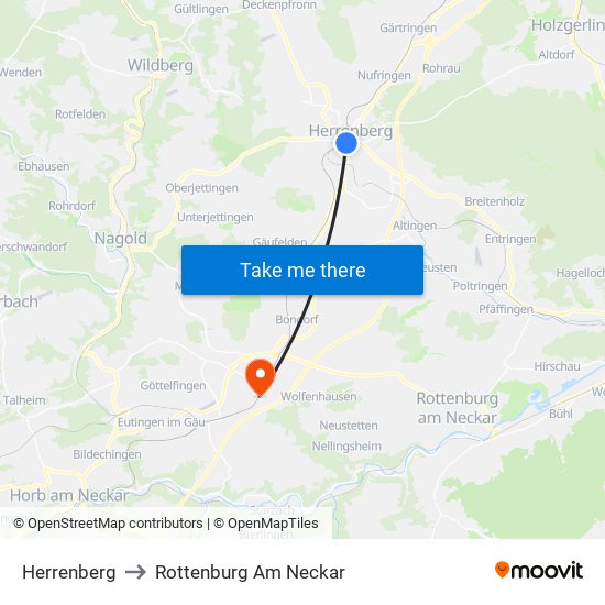 Herrenberg to Rottenburg Am Neckar map