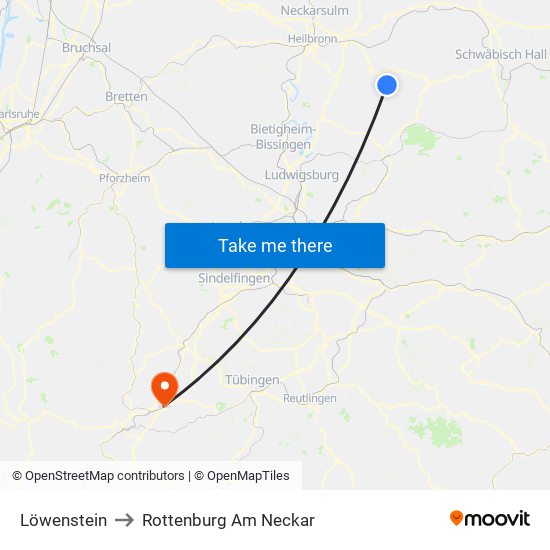 Löwenstein to Rottenburg Am Neckar map