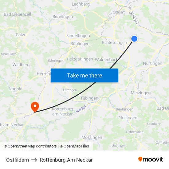 Ostfildern to Rottenburg Am Neckar map