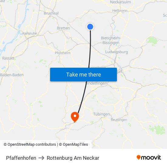 Pfaffenhofen to Rottenburg Am Neckar map