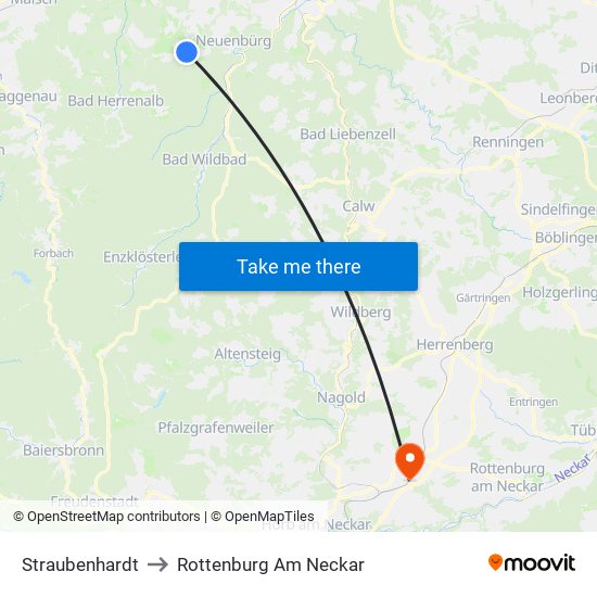 Straubenhardt to Rottenburg Am Neckar map