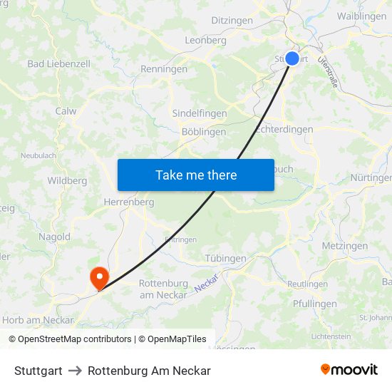 Stuttgart to Rottenburg Am Neckar map