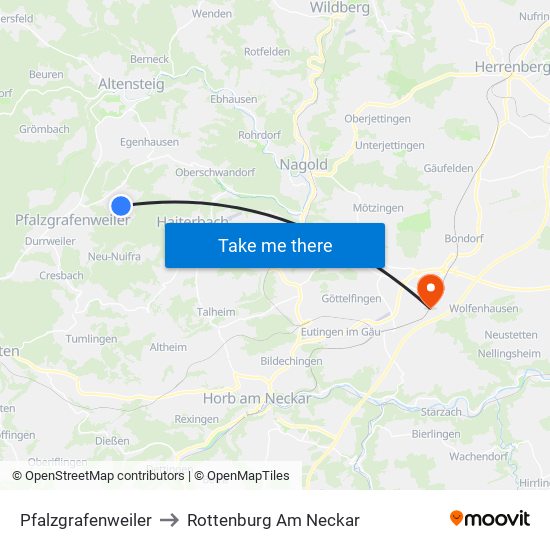 Pfalzgrafenweiler to Rottenburg Am Neckar map