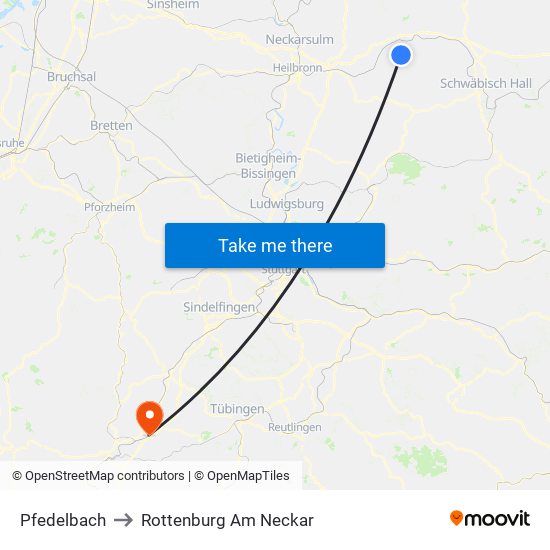 Pfedelbach to Rottenburg Am Neckar map
