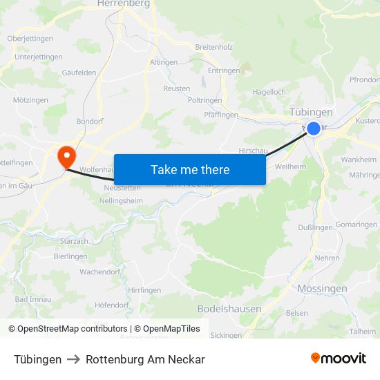 Tübingen to Rottenburg Am Neckar map
