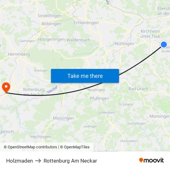 Holzmaden to Rottenburg Am Neckar map