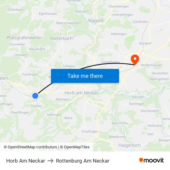 Horb Am Neckar to Rottenburg Am Neckar map