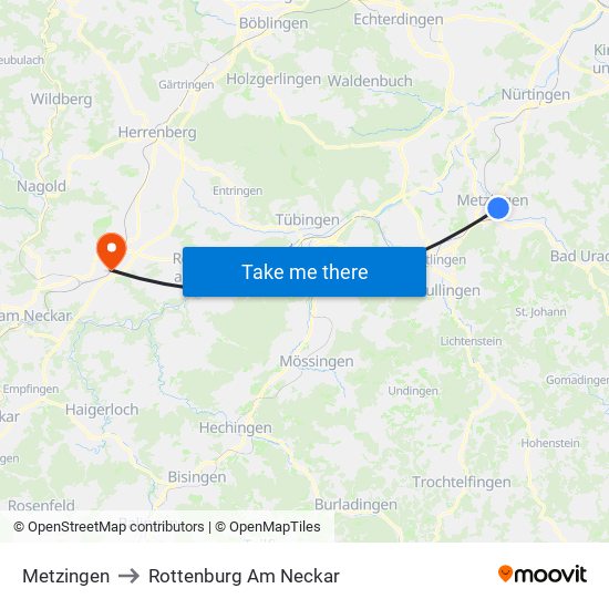 Metzingen to Rottenburg Am Neckar map