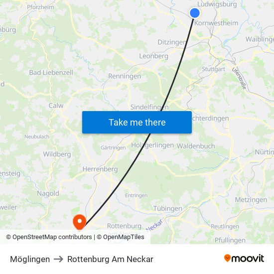 Möglingen to Rottenburg Am Neckar map