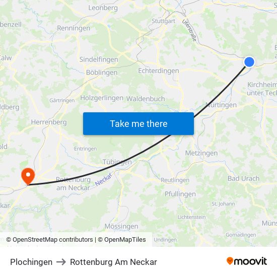 Plochingen to Rottenburg Am Neckar map