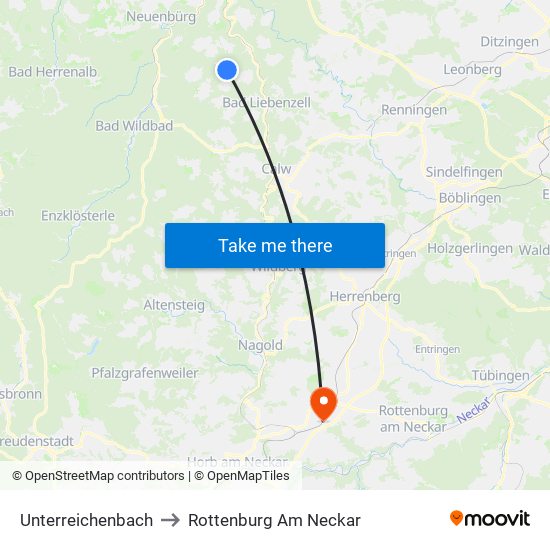 Unterreichenbach to Rottenburg Am Neckar map