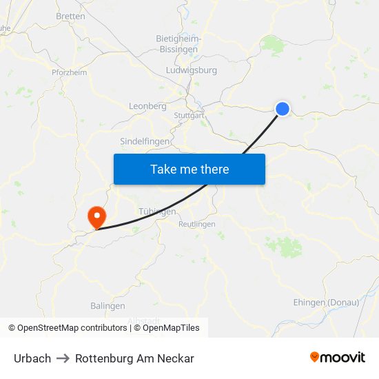 Urbach to Rottenburg Am Neckar map