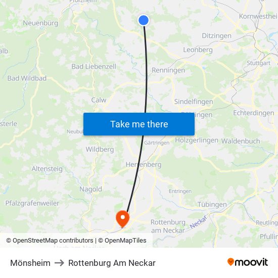 Mönsheim to Rottenburg Am Neckar map