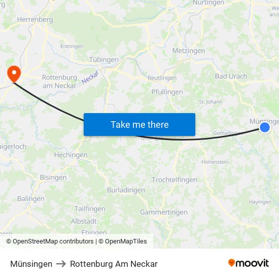 Münsingen to Rottenburg Am Neckar map