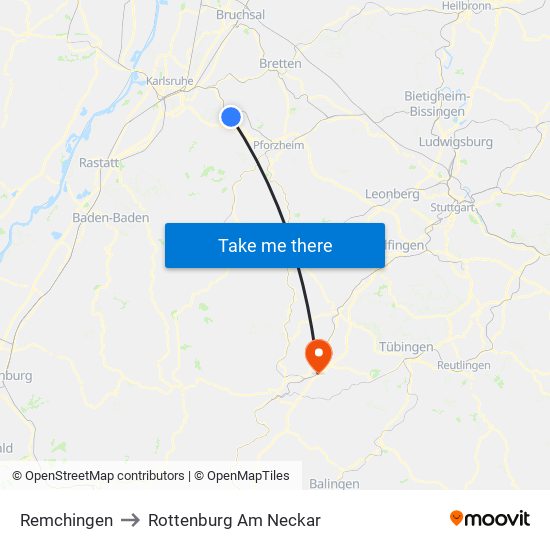 Remchingen to Rottenburg Am Neckar map