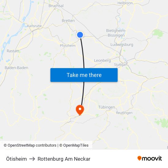 Ötisheim to Rottenburg Am Neckar map
