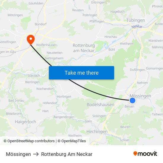 Mössingen to Rottenburg Am Neckar map