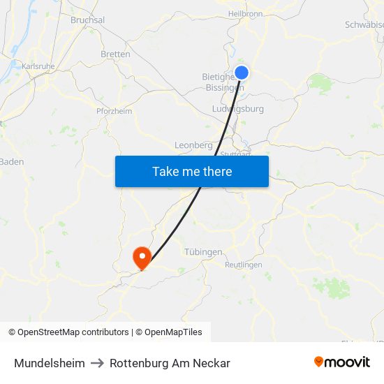 Mundelsheim to Rottenburg Am Neckar map