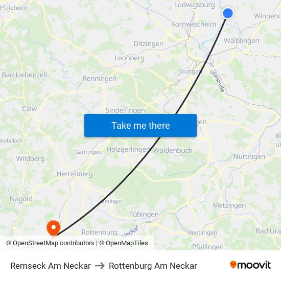 Remseck Am Neckar to Rottenburg Am Neckar map