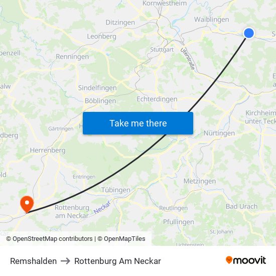 Remshalden to Rottenburg Am Neckar map