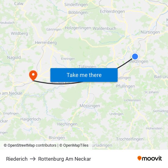 Riederich to Rottenburg Am Neckar map