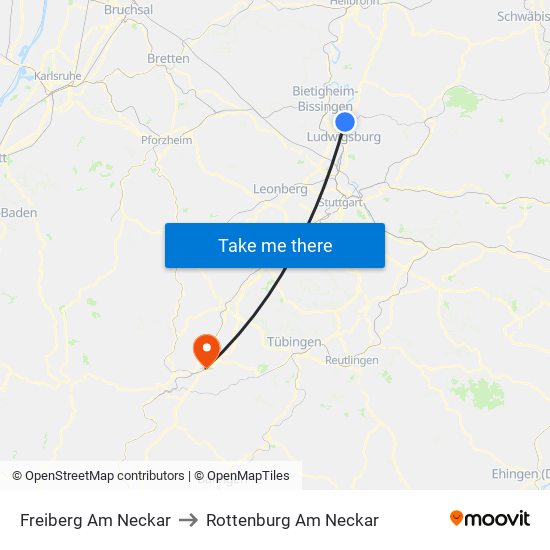 Freiberg Am Neckar to Rottenburg Am Neckar map